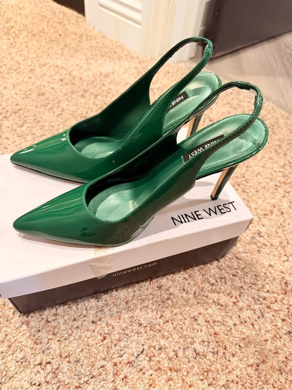 Marc Fisher Green Patent Slingback Pointed-Toe Stiletto Heels